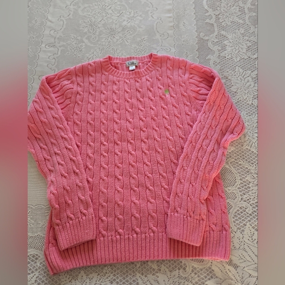 Lilly Pulitzer Pink Cable Knit Long Sleeve Crew Neck Sweater Size M Preppy - Picture 5 of 8